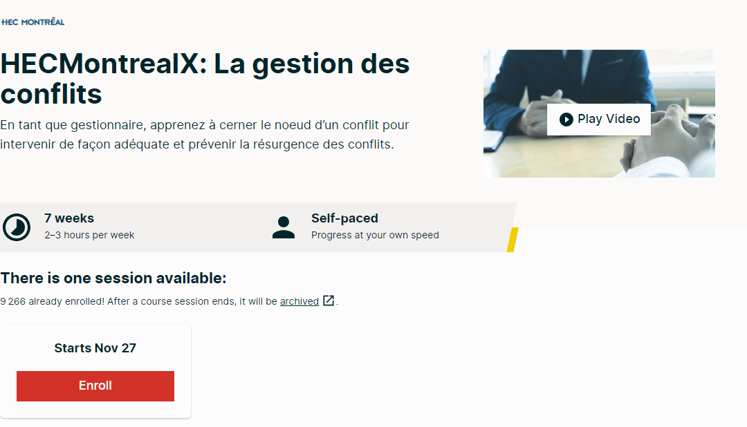 MOOC – La gestion des conflits [HEC MONTREAL]